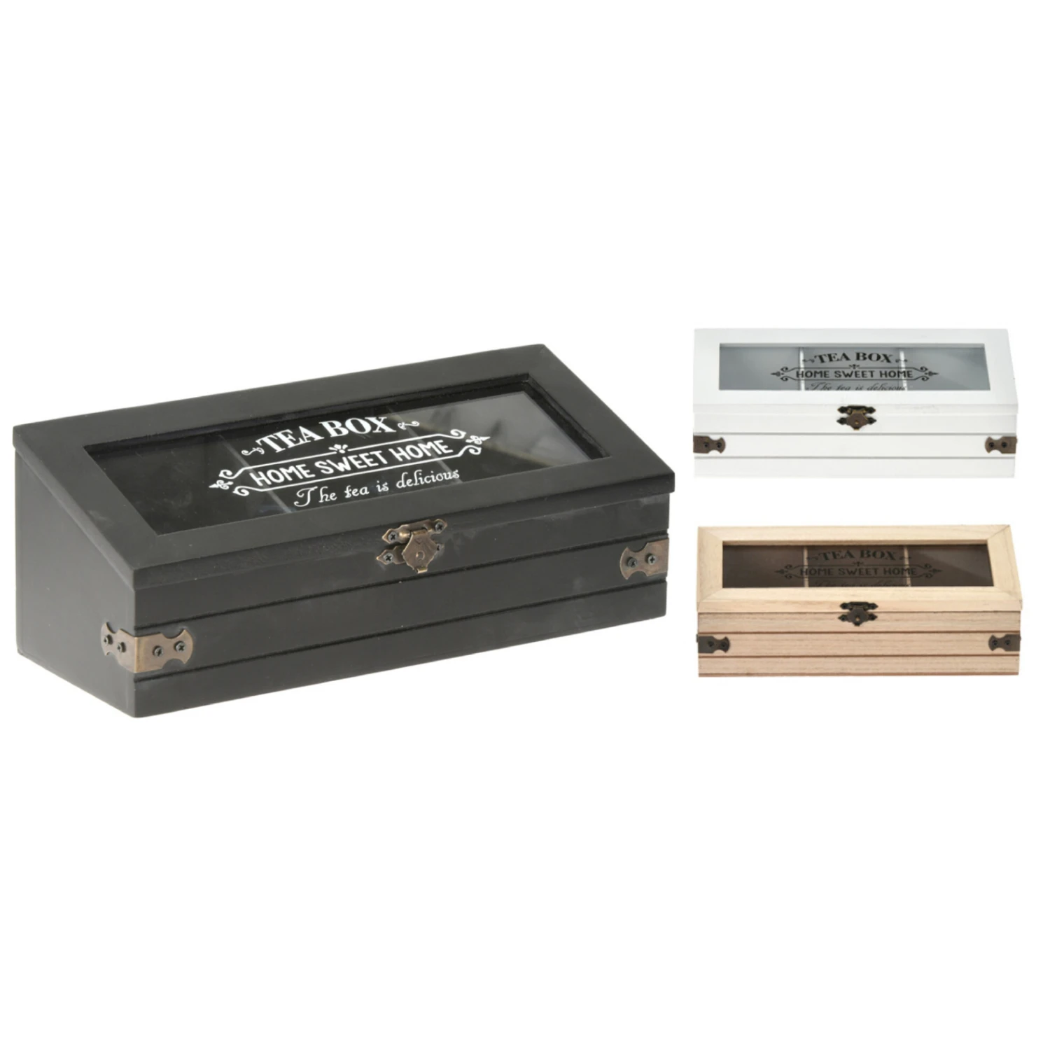 Excellent Houseware Theedoos Hout Met 3 Vakken 4 Excellent Houseware Theedoos Hout Met 3 Vakken - Afbeelding 2